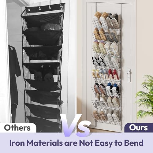 SWTYMIKI Over the Door Shoe Organizer - Adjustable 8 Tier Hanging Shoe Rack Organizer, Metal Heavy Duty Behind Door Storage or Wall Mount Shoes Shelf for Flats, Heels, Sneakers, Boots, Silver - Image 5