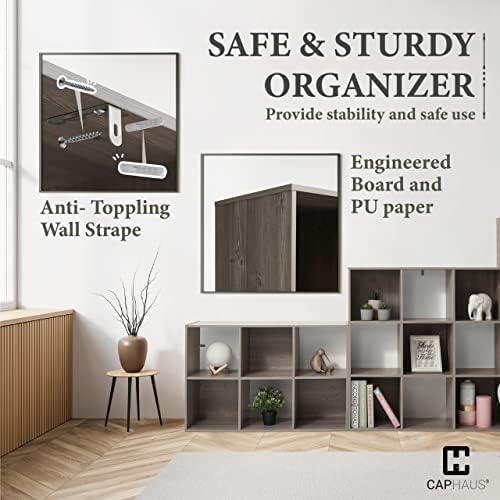 CAPHAUS Sturdy Room 11-Inch Cube Storage Organizer Shelf, with Thick Exterior Edge, Storage Shelf Divider w/Back, Bookcase, 8-Cube, Rustic Grey Oak - Image 5