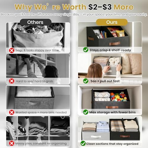 Closet Organizers Storage, Small Collapsible Bin 6pc, Light Gray - Image 6