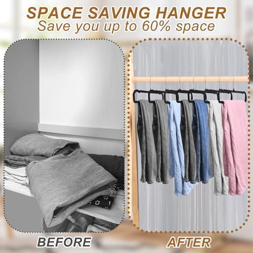 Pants Hangers Space Saving, 30 Pack Velvet Hangers for Closet with 30 Hooks, Strong Durable Non Slip Slim Clothes Hanger, Ultra Soft Flocked Hanger for Pants, Shirts, Bra, Shorts (Black) - Image 4