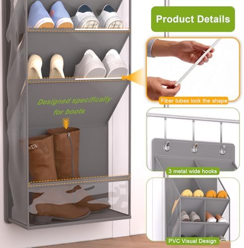 Over the Door Shoe Organizer for 16-20 Pairs, Gray - Image 3