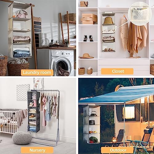 2 Packs Hanging Closet Organizer Storage, 3-Shelf Hanging Shelves for Closet, Closet Clothes Organizer and Storage with Side Pocket, Beige - Image 7