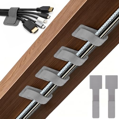 80 PCS Hook and Loop Cable Ties, Self Adhesive Cable Management Straps, Reusable Cord and Wire Organizer Clips for Under Desk, Computer, TV, Gaming Setup, Home Office and Kitchen, Gray by Unknown