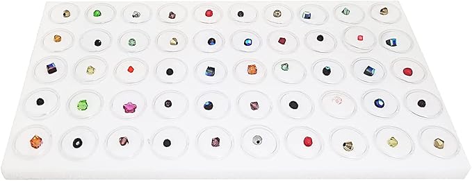 MOOCA Glass Top Jewelry Display Case with Removable 50 Gem Jars, Removable Liner, Ring, Earring Diamond Showcase, Gem Box, Jewelry Organizer, Leatherette-Wrapped Case