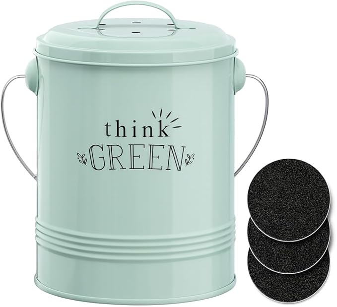 Barnyard Designs Compost Bin for Kitchen Counter - 1.2 Gallon Countertop Composter with Extra Smell-Absorbing Filters and Inner Bucket for Easy Cleaning - Food Waste Bin for Kitchen with Lid (Mint)