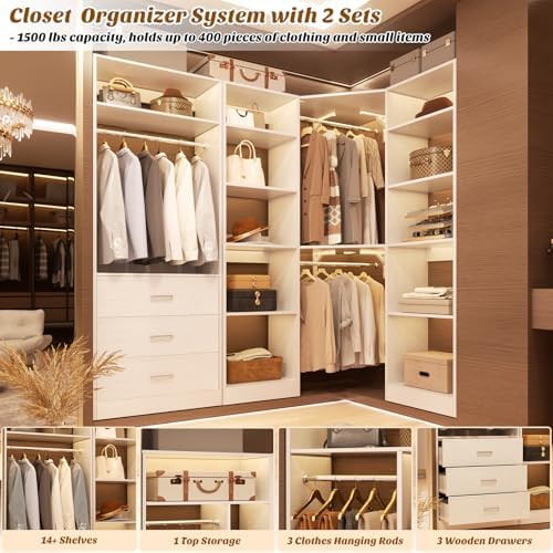Besiost Corner Closet System with 3 Drawers, Corner Closet Organizer System - Image 4