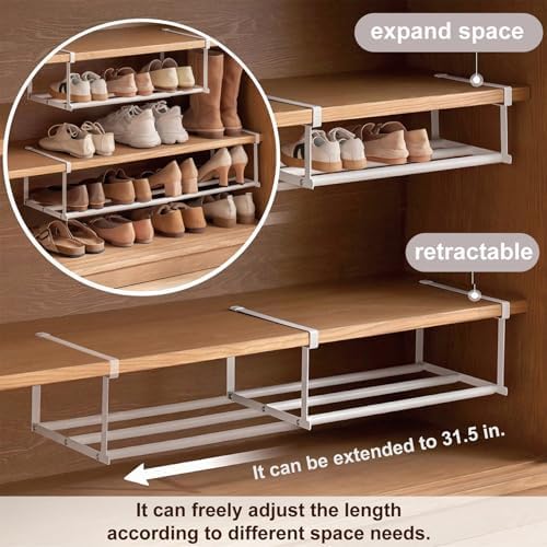 Expandable Shoe Rack Organizer - Adjustable Shoe Rack & Under Cabinet Shelf - for Shoe or Clothing Storage and Organization, Under Shelf Storage (Black,2 Pcs) - Image 4