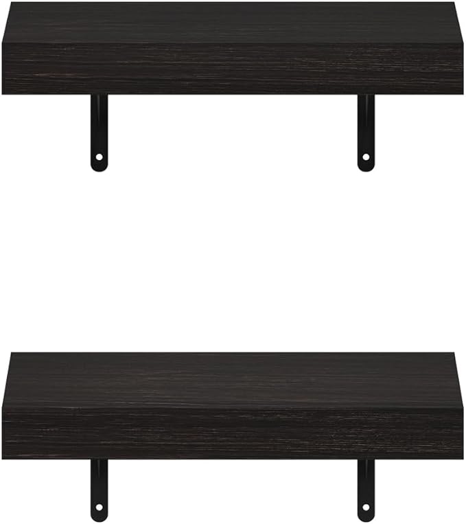 Furinno Tanna Floating Shelves for Wall Set of 2, 15-Inch Wall Shelf, Triple Thick Floating Mounted Shelf, for Bathroom, Home Office, Living Room, Tobacco Oak
