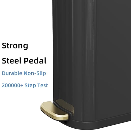 KSSKSS 2.6 Gallon Slim Bathroom Trash Can with Soft-Close Foot Pedal, 10L Stainless Steel Garbage Can with Removable Liner Bucket, for Narrow Spaces,Bathroom, Bedroom (Titanium Black)