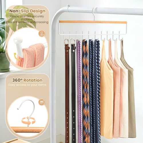 Tie Belt Rack Hanger for Closet, Wood Tie Holder Organizer with 20 Hooks - Image 5