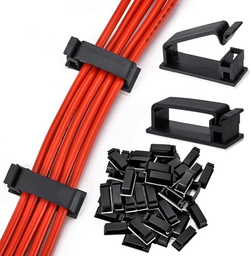 50Pcs Self Adhesive Cable Management Clips,Cable Organizers Wire Clips Cord Holder for PC Laptop Ethernet Cable Desktop Home Office(1.78’’ x 0.75’’ x 0.28’’,Black) by MOOCY