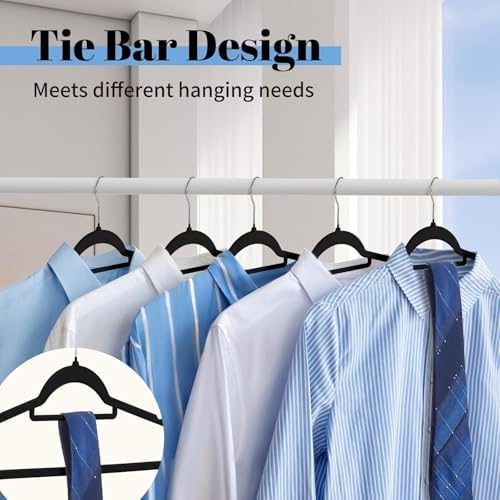 Smartor Black Velvet Hangers 120 Pack, Non-Slip Clothes Hanger with Tie Bar - Image 4