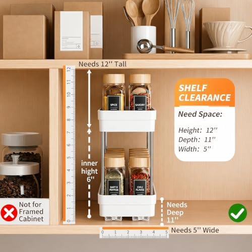 Pull Out Spice Rack, 2 Pack 2-Tier Cabinet Organizer, White - Image 2