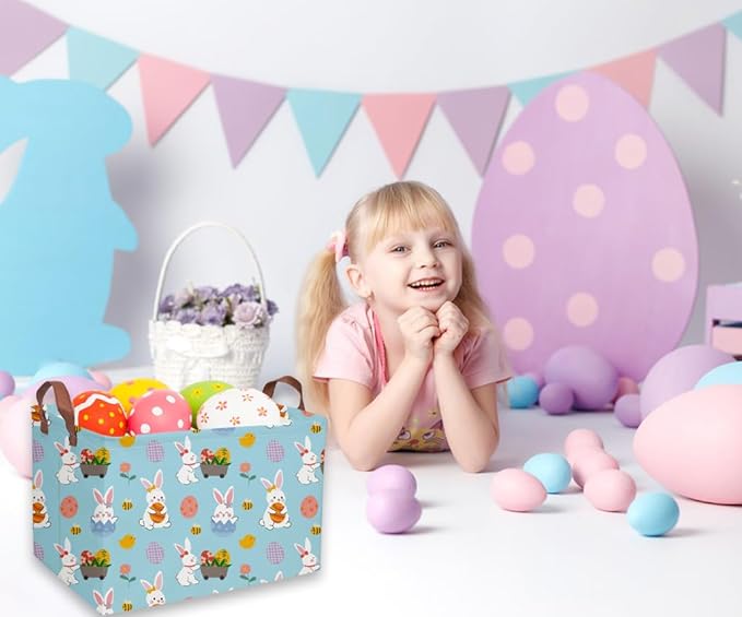 Rectangular Easter Basket Kids Gift Baskets Empty Baby Basket for Boys and GirlsToy Storage Bins Organizer Bin Box Cute Room Decor for Home(Blue easter)