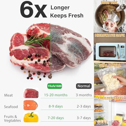 100 Pack Vacuum Sealer Bags for Food Saver - PreCut 8"x12", Commercial Grade BPA Free, 6X Freshness Airtight Food Storage Bags for Freezer & Sous Vide, Fits All Clamp Machines - Image 2