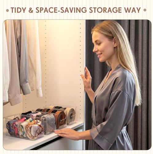 Junkin 4 Pcs Acrylic Belt Organizer with Adjustable 4 Compartments Clear Stackable Belt Holder for Men Leather Belts Storage Box for Closet Drawer Organization Multi-Purpose Display Bin with Inserts - Image 6