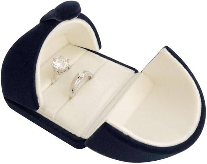 Blue Velvet Jewelry Box for Double Ring Gift Packaging Premium Grade for Wedding Band Engagement Ring (Jewelry is not included)