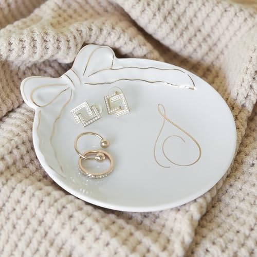 COLLECTIVE HOME Ceramic Jewelry Tray, Monogram Trinket Dish with Bow (S) - Image 4