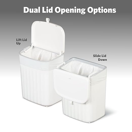 Glad Roomate Under Counter Waste Bin | Space Saving Small Trash Can for Kitchen Cabinet, Bathroom or Office | Dual Lid for Ease of Opening, 9 Liter, White