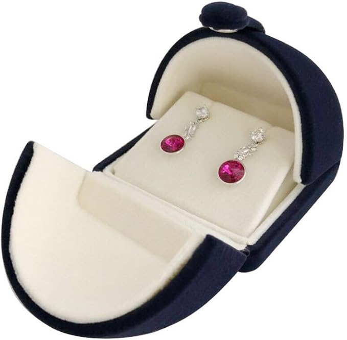Navy Blue Velvet Premium Grade Jewelry Box for Earrings Necklace Double Layer Modern Unique Design Packaging Gift for Her (Jewelry is not included)