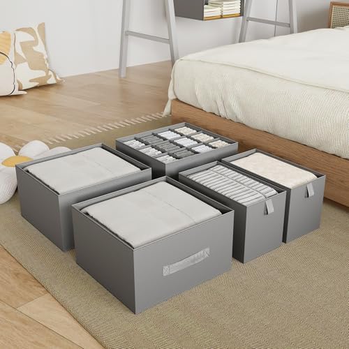 6-Shelf Hanging Closet Organizer with 5 Drawers, Non-Woven Storage, Gray - Image 4