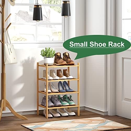 kiplant Small Shoe Rack, 4-Tier Bamboo Wood Shoe Rack for Entryway, Stackable Shoe Organizer for Hallway Closet, Free Standing Shoe Racks for Indoor & Outdoor - Image 3