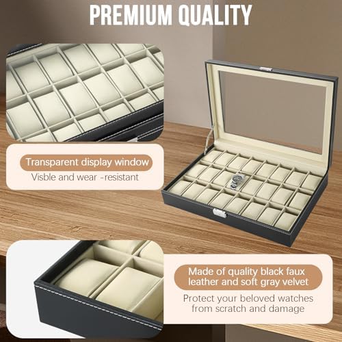 24 Slots Watch Box, Watch Display Organizer for Men Women - Image 3