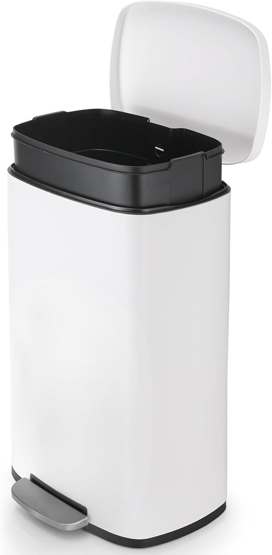 13.2 Gal Kitchen Trash Can, 50L Recycling or Garbage Bin, Brushed Stainless Steel Waste Basket, Soft&Quiet Close Dustbin, with Step-On Pedal, Removable Inner Bucket, for Home, Office, Living Room