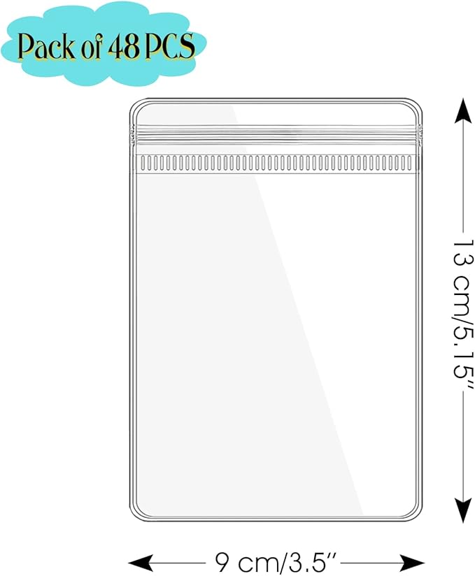 Jewelry Pouch Clear Self Seal Plastic Zipper Bags for Necklace Bracelet Packing Storage Transparent PVC Lock Pouches, Pack of 48