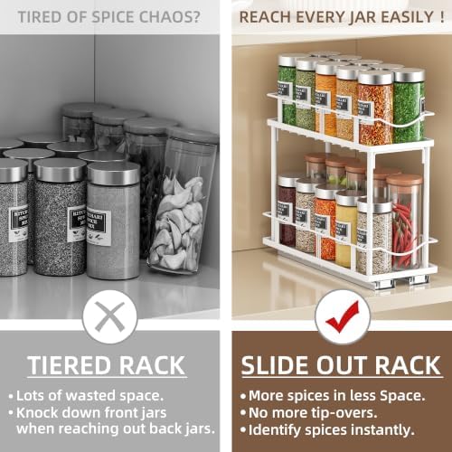 Bunoxea Pull Out Spice Rack 2 Pack,Slide Out Cabinet Spice Rack,White - Image 6