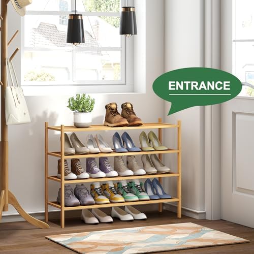 kiplant Long Shoe Rack, 4-Tier Bamboo Wood Shoe Rack, Stackable for Closet, Entryway & Hallway - Image 3