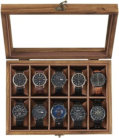 SONGMICS 10-Slot Wooden Watch Box, Display Case with Large Glass Lid by SONGMICSbySONGMICSHOME