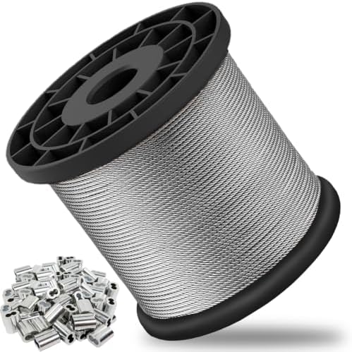 1/16 Wire Rope, 500FT 304 Stainless Steel Cable with 180Pcs Crimp Sleeves, Aircraft Grade, 7x7 Strand, 368lbs Breaking Strength, for Garden Trellis, Clothesline, Railing,Trellis by Monkemon