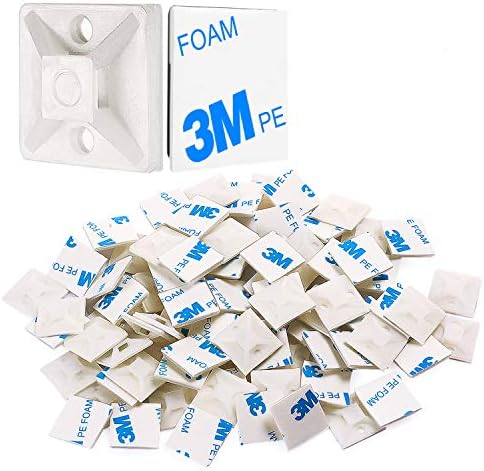 XHF 100 PCS 3/4" White Self Adhesive Cable Zip Tie Mounts Wire Cable Clips Holders Management Anchors Organizer Holders Squares(HS-101S) by XHF