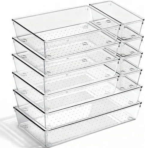 10 Pack Large Clear Drawer Organizer Trays, 3 Sizes, Non-Slip by CHOWAY