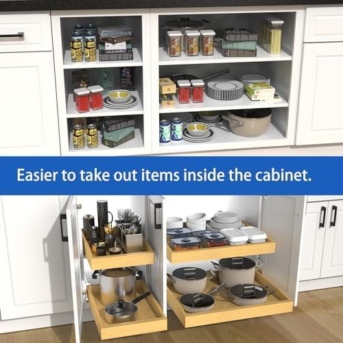 Wooden Pull out Cabinet Organizer 21" W x 21" D x 4.3" H, Heavy Duty Slide Out Drawers Pull-Out Home Organizers for Kitchen Cabinets - Image 5