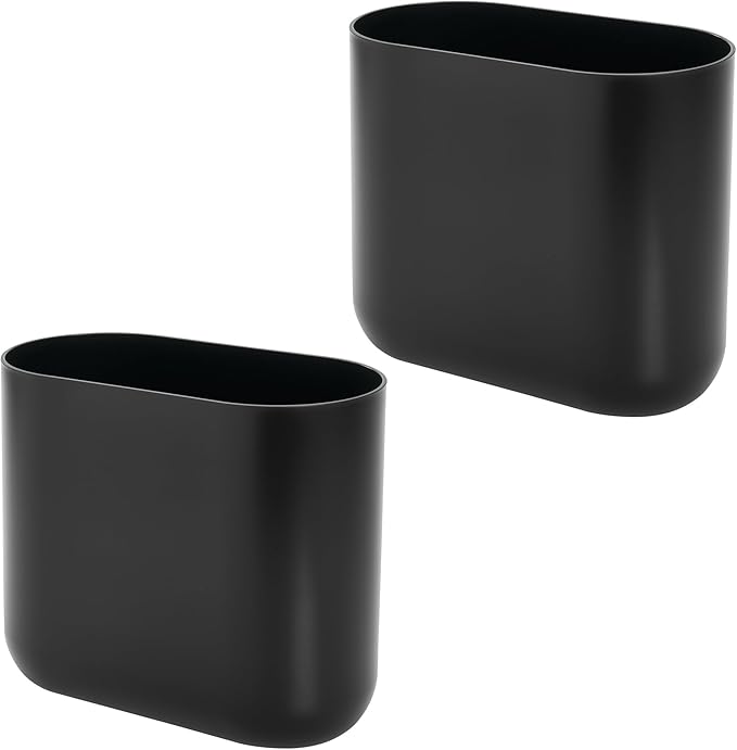 iDesign Small Slim Plastic Bathroom Trash Can, Garbage Can for Bedroom, Office, Desk, Dorm, 2-Pack, Black