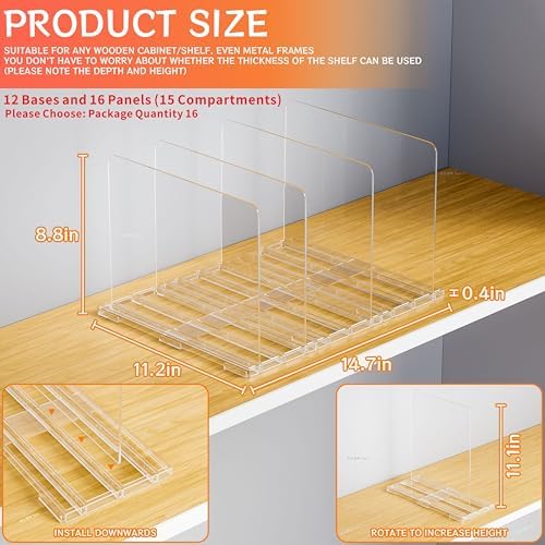 Yieach Clear Acrylic Shelf Dividers for Closet Organization,16Pack Adjustable Bags,Clutch,Purse Organizer and Storage,Handbag Organizer for Closets,Purse Divider,8.8″ Tall Sweater,Tshirt,Towel Divider - Image 5