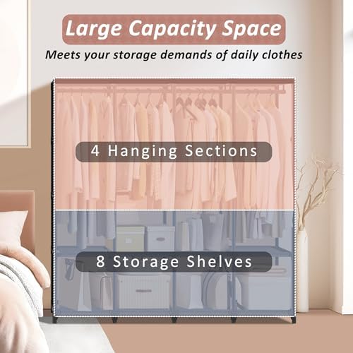 Wardrobe Closet, Quick and Easy Assembly, Black Portable Closet - Image 5