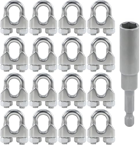 16PCS M4 3/16-1/8 Inches Stainless Steel Wire Rope Clips Cable Clamps by HEVERP