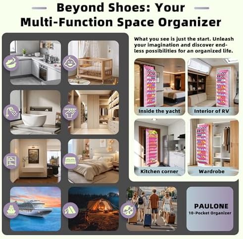 PAULONE 10-Pocket Multi-Use Over the Door Organizer, Heavy Duty 95lbs Capacity with Breathable Mesh, Versatile Hanging Storage for Shoes, Toys, Office Supplies-Classic (Blush Pink, 10-Shelf,) - Image 5