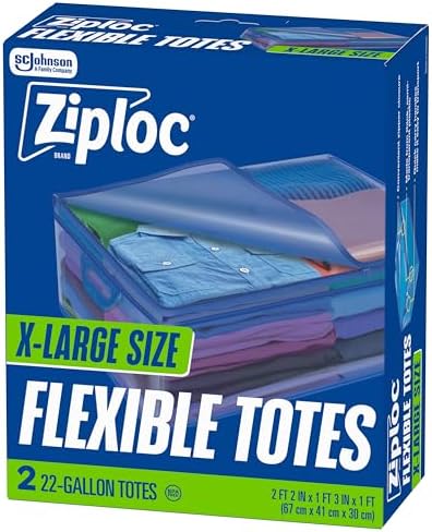 Ziploc Flexible Totes, 22 Gallon X-Large Storage Bags with Zipper, 2 Count by Ziploc