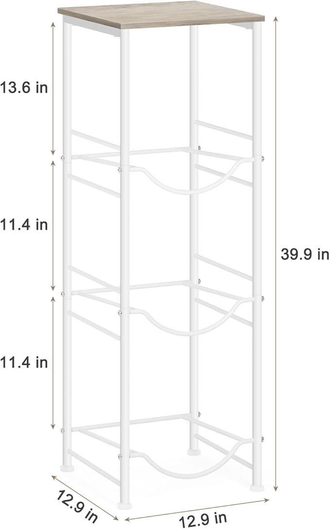OYEAL Water Bottle Storage Holder 5 Gallon Drink Dispenser Stand with Table 3-Tier Heavy Duty Water Cooler Jug Rack Water Bottle Organizer for Kitchen, Office, Living Room, Rustic Grey
