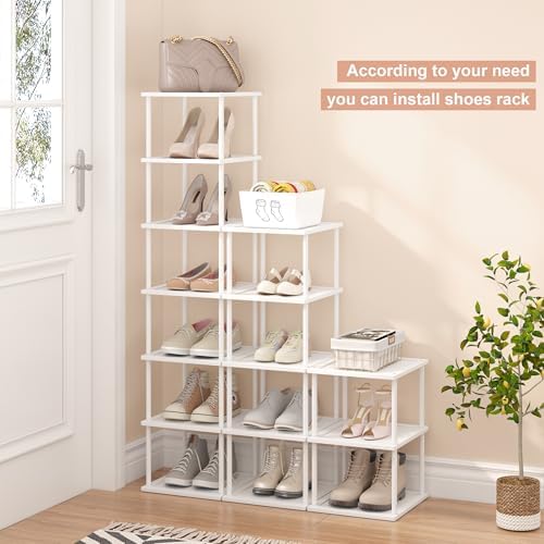 MHXW SXPN Bamboo Free Standing Shoe Rack Shelf Multi Tier Tall Wooden Stackable Shoes Rack Organizer for Closet Front Door Entrance Narrow Vertical Shoe Storage (White, 7 Tiers) - Image 5