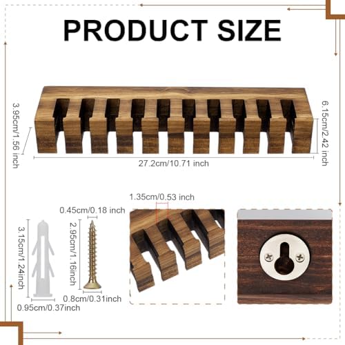 PH PandaHall Belt Organizer, Wooden Belt Holder Wall Mounted Belts Hanger with Slots Space Saving Storage for 10 Belts, Home Bedroom Closet Retail Shop, Camel, 1pc, 10.7x1.5x2.4inch - Image 2