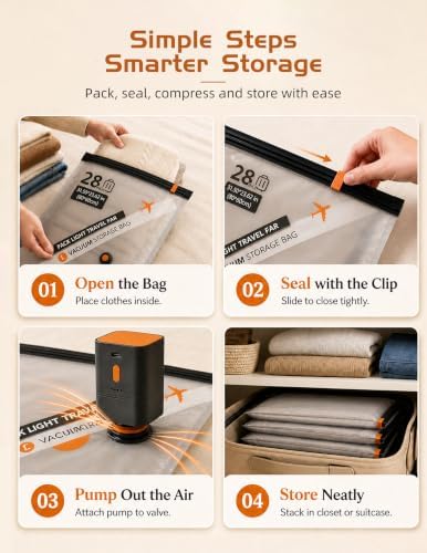 18-Pack Travel Vacuum Bags for Clothes with Rechargeable Cordless Pump - Image 6