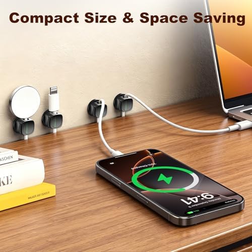 Magnetic Cable Clips 12 Pack, 360° Rotatable Self-Adhesive Cord Holder with One-Hand Open Lid, Cable Management for Nightstand Desk Car Phone Charger - Image 4