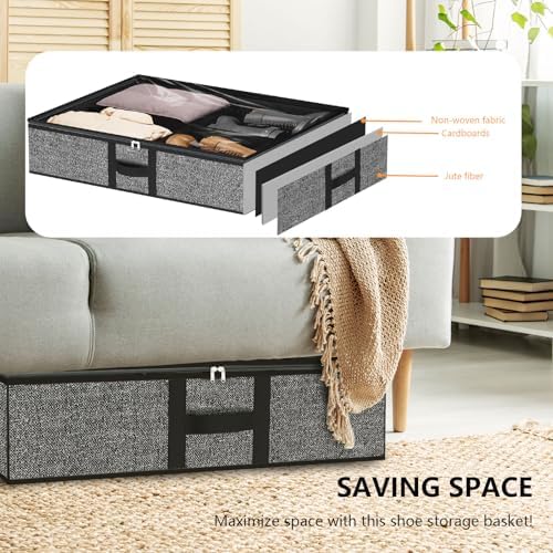 homyfort Under the Bed Shoe Organizer Fits 12 Pairs and 4 Pairs Boots,Sturdy & Breathable Materials,Underbed Storage Solution for Kids Men & Women Shoes,Great Space Saver for Your Closet Set of 2 - Image 3