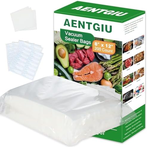 200 Vacuum Sealer Bags For Food, 8x12 Inch Thick BPA Free Vacuum Sealer Storage Bags, Compatible with All Vac Machines, Food Saver, Seal a Meal, Weston, Commercial Grade Precut Prep Sous Vide Bags by AENTGIUEnjoyHomeKitchen