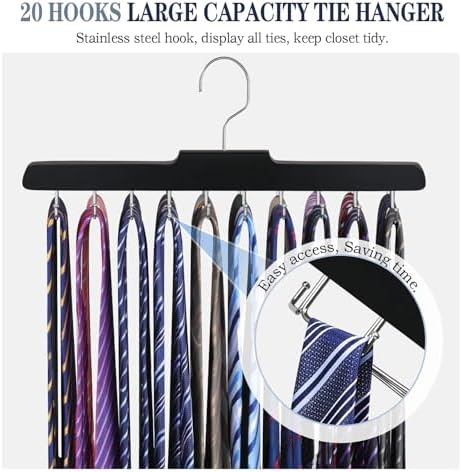 Tie Rack Hanger for Closet, Upgraded Tie Holder Organizer for Men, Black - Image 3